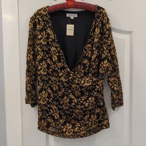 Catherine Malandrino Black and Gold Lace Blouse